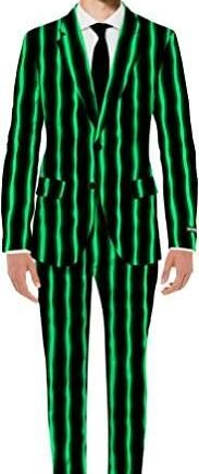 Suitmeister Oversized Pinstripe Black Suit for Men, Stripes Glow Green in The Dark, Full Set Includes Jacket, Pants and Tie, Size