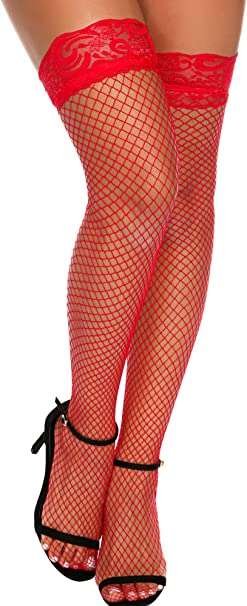 EVELIFE Fishnet Stockings for Women Lace Stocking Thigh Hold-Up Elastic Stocking One Size