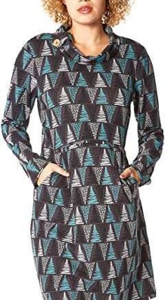 Roman Originals Cowl Neck Dress for Women UK - Ladies Button Detail Shift Work Office Autumn Winter Knee Length Casual 3/4 Full Length Sleeve Round High Warm Neckline