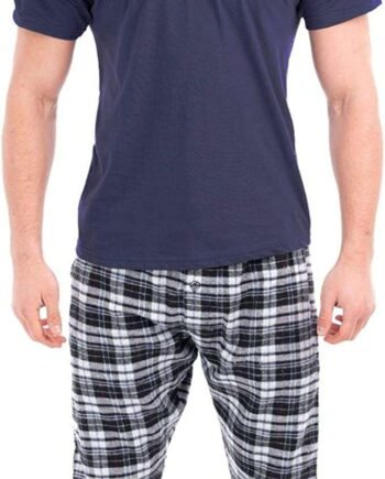 Style It Up Mens Flannel Pyjamas Set Short Sleeve Lounge Top Pants PJ Pajamas Nightwear Gift