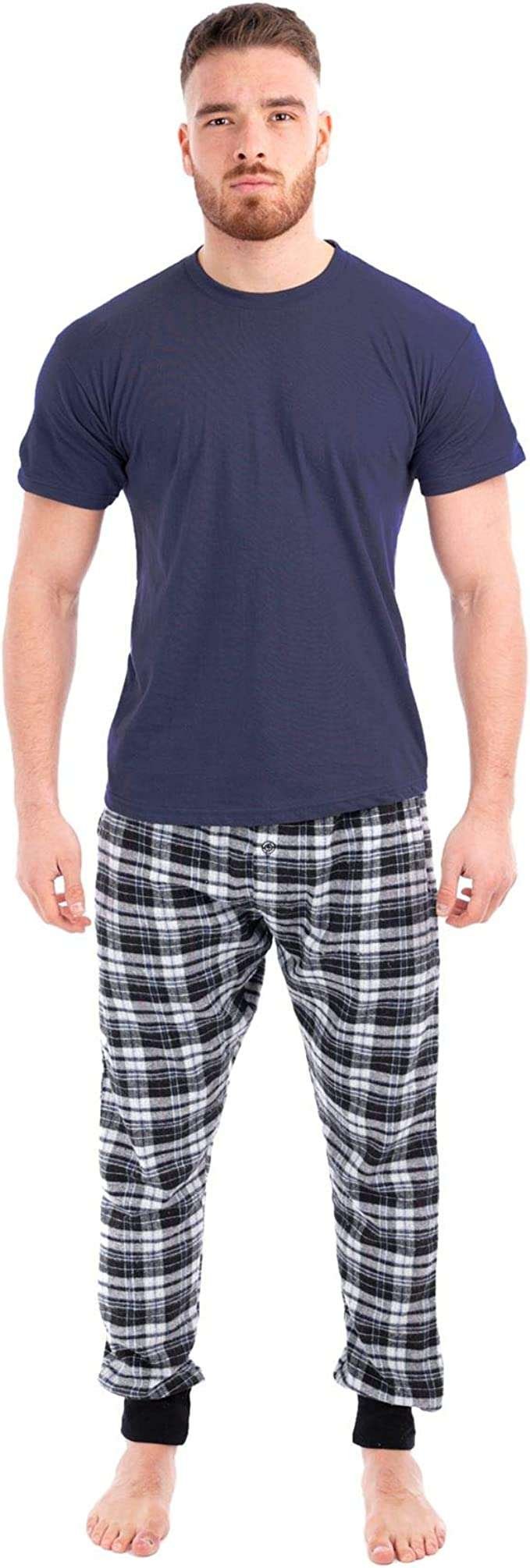 Style It Up Mens Flannel Pyjamas Set Short Sleeve Lounge Top Pants PJ Pajamas Nightwear Gift