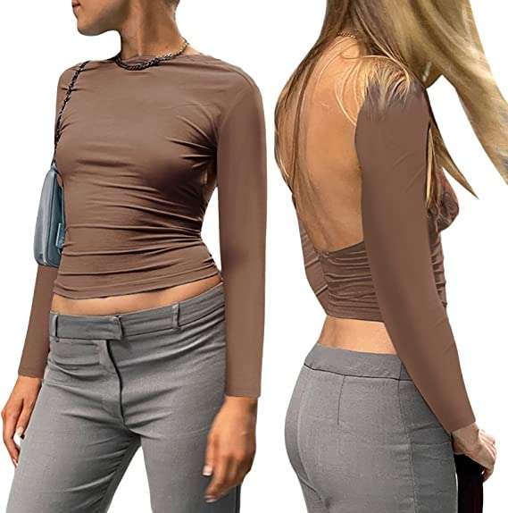 Geagodelia Women's Sexy Backless Top Y2K Fashion Crop Top Ladies Cut Out T-Shirt Summer Clothes Outfit Club Party Streetwear Aesthetic