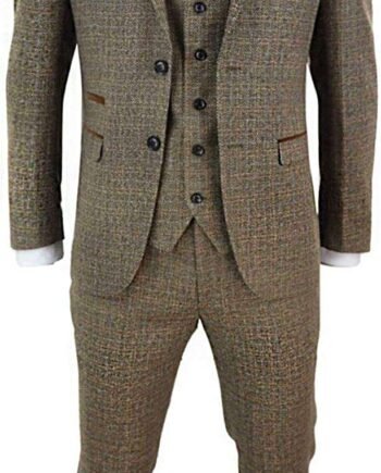 Mens 3 Piece Suit Tweed Check Vintage Retro Tailored Fit 1920s