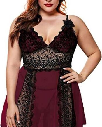 Bunanphy Womens Plus Size Lingerie Sexy Nightwear Lace Trim Negligee Lounge Wear Strap Sleepwear Nightgown Nightie 14-32