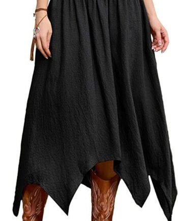 SCARLET DARKNESS Women Victorian Skirt Smocked Waist Medieval Maxi Skirt with Pockets