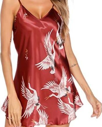 Lovasy Satin Nightdress for Women Sexy Negligees Strap Chemise Silk Nighties for Women Full Slips Babydoll V Neck Ladies Nightdresses Sleepwear Nightwear