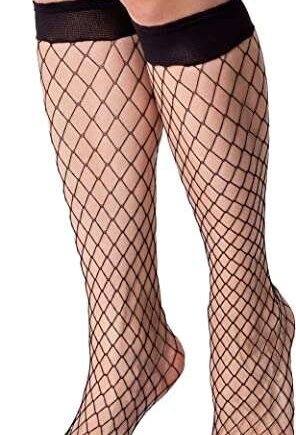 LORES Womens Knee-high Socks Fishnet Style Stockings Free-size Diamond Pattern