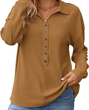 WNEEDU Womens Long Sleeve Tops Oversize Button Down Shirts