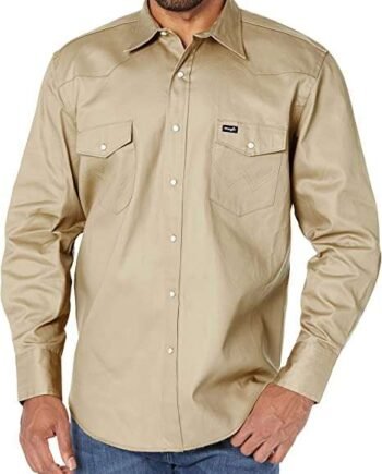 Wrangler Men's Western Long Sleeve Snap Closure Solid Finish Work Shirt, Opaque