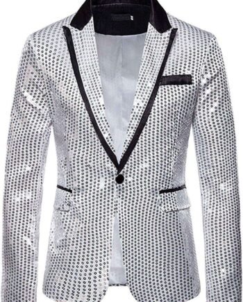 VESNIBA Funky Blazer Men Sequin Suit Jackets Slim Fit Blazer Jacket One Button Peaked Lapel Party Festival Tuxedo