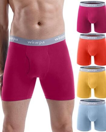 wirarpa Men's Underwear Trunks Cotton Stretch Boxer Shorts Open Fly Tagless Underpants for Men Regular Leg 4 Pack