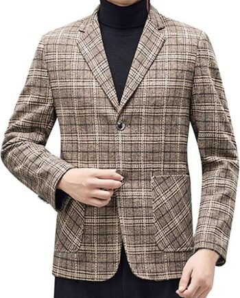 YOUCAI Mens Tweed Check Suit Slim fit Long Sleeve Blazer Jacket Casual One Button Suits Coat Business Jackets Notch Lapel Suits