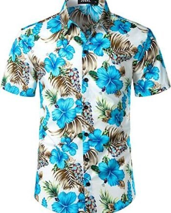 JOGAL Men's Flower Casual Button Down Short Sleeve Hawaiian Shirt