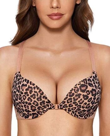 DOBREVA Women's Push Up Bra Front Fastening Racer Back Plunge Bras Padded Lace T Shirt Underwired