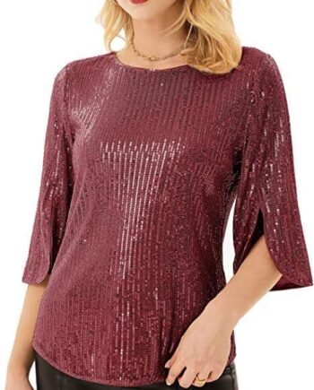 GRACE KARIN Women's Chiffon Blouse Tops Elegant Casual Loose 3/4 Split Sleeve Crew Neck Blouse Shirts