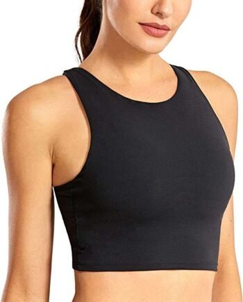CRZ YOGA Women's High Neck Longline Sports Bra Racerback Crop Top Yoga Tank Top with Built in Bra