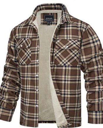 TACVASEN Men's Jackets Fleece Checked Shirt Jacket Flannel Work Jackets Lumberjack Shirt Casual Button Down Coat with Pockets