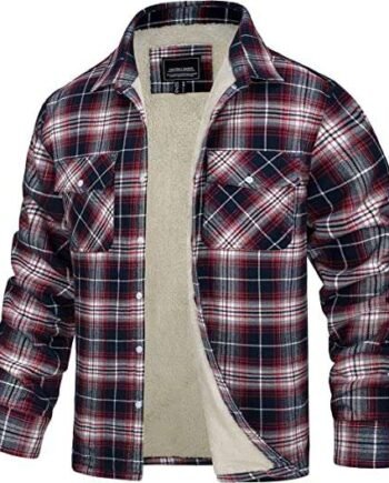 TACVASEN Men's Jackets Fleece Checked Shirt Jacket Flannel Work Jackets Lumberjack Shirt Casual Button Down Coat with Pockets